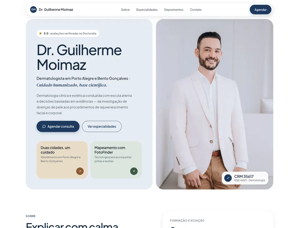 Site do Dr. Guilherme Moimaz, dermatologista